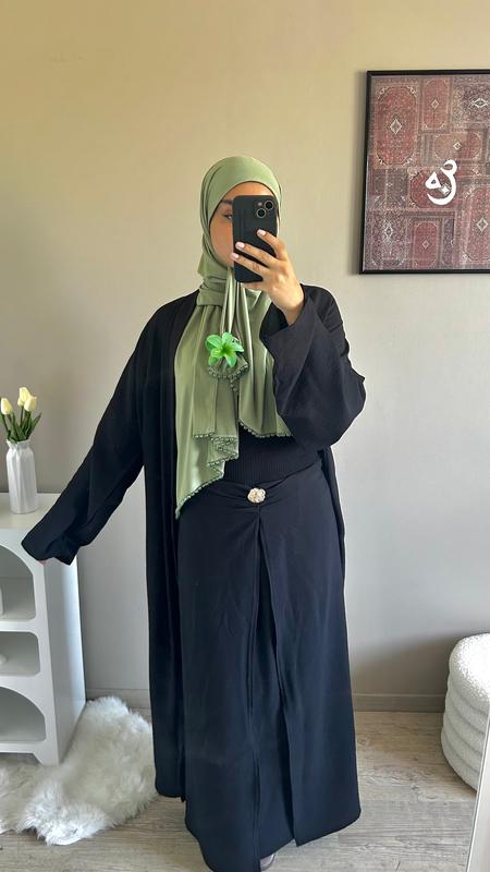 Ensemble Long Kimono & Jupe – Détail Doré - Noir